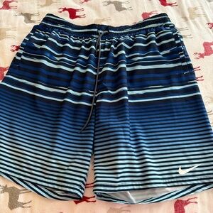 Nike Men's Black and Blue Striped Board Shorts